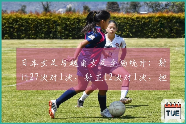 日本女足与越南女足全场统计：射门27次对1次，射正12次对1次，控球率80%-20%